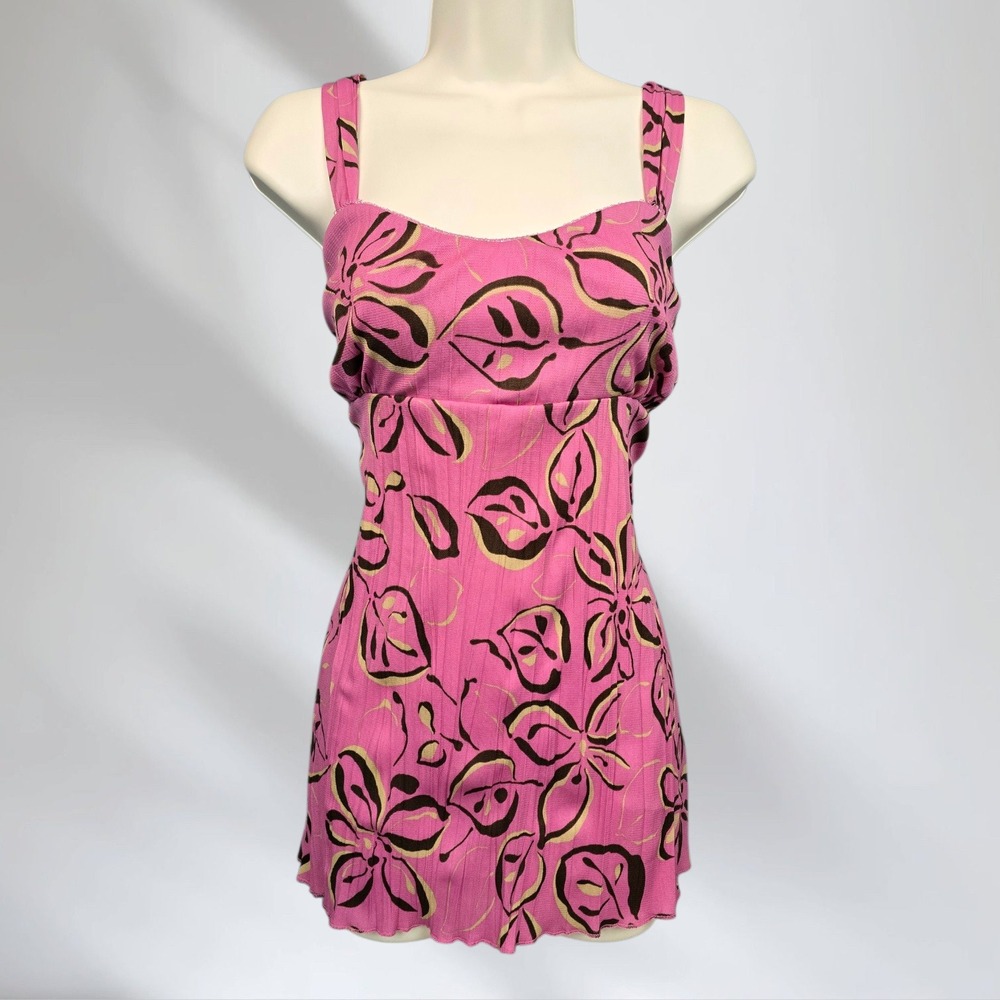 Lena Jeans Pink Floral Mesh Babydoll Tank Y2K - Juniors Size‎ Large